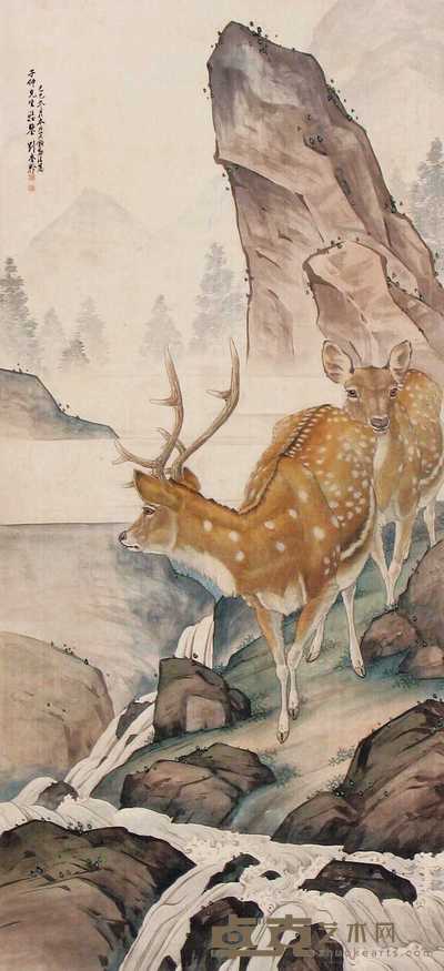 刘奎龄 己巳(1929年)作 双鹿 立轴 112×51cm
